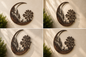 Crescent Moon Deer Metal Sign, Forest Deer Wall Art, Rustic Cabin Deco