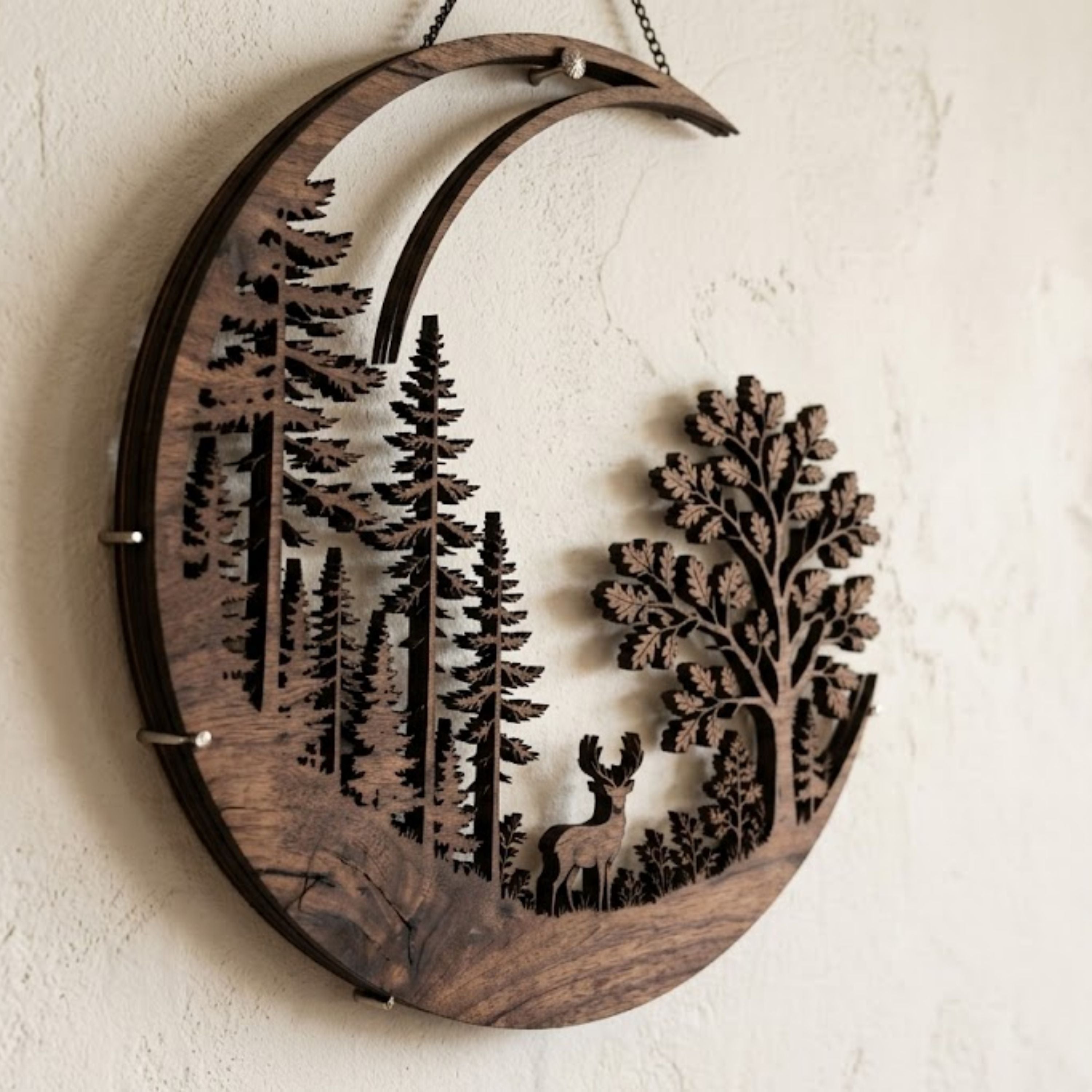 Crescent Moon Deer Metal Sign, Forest Deer Wall Art, Rustic Cabin Deco