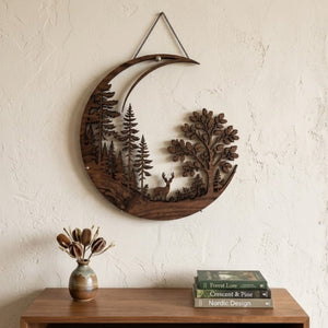 Crescent Moon Deer Metal Sign, Forest Deer Wall Art, Rustic Cabin Deco