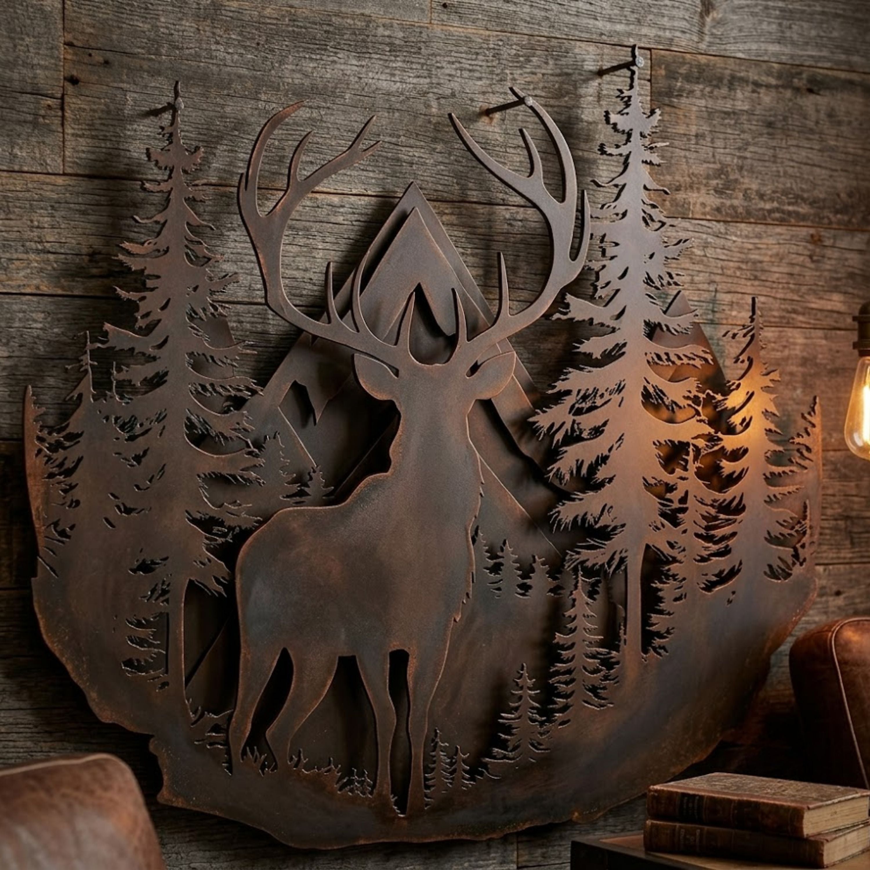 Mountain Stag Metal Sign, Deer Forest Wall Art, Rustic Cabin Decor, Ou