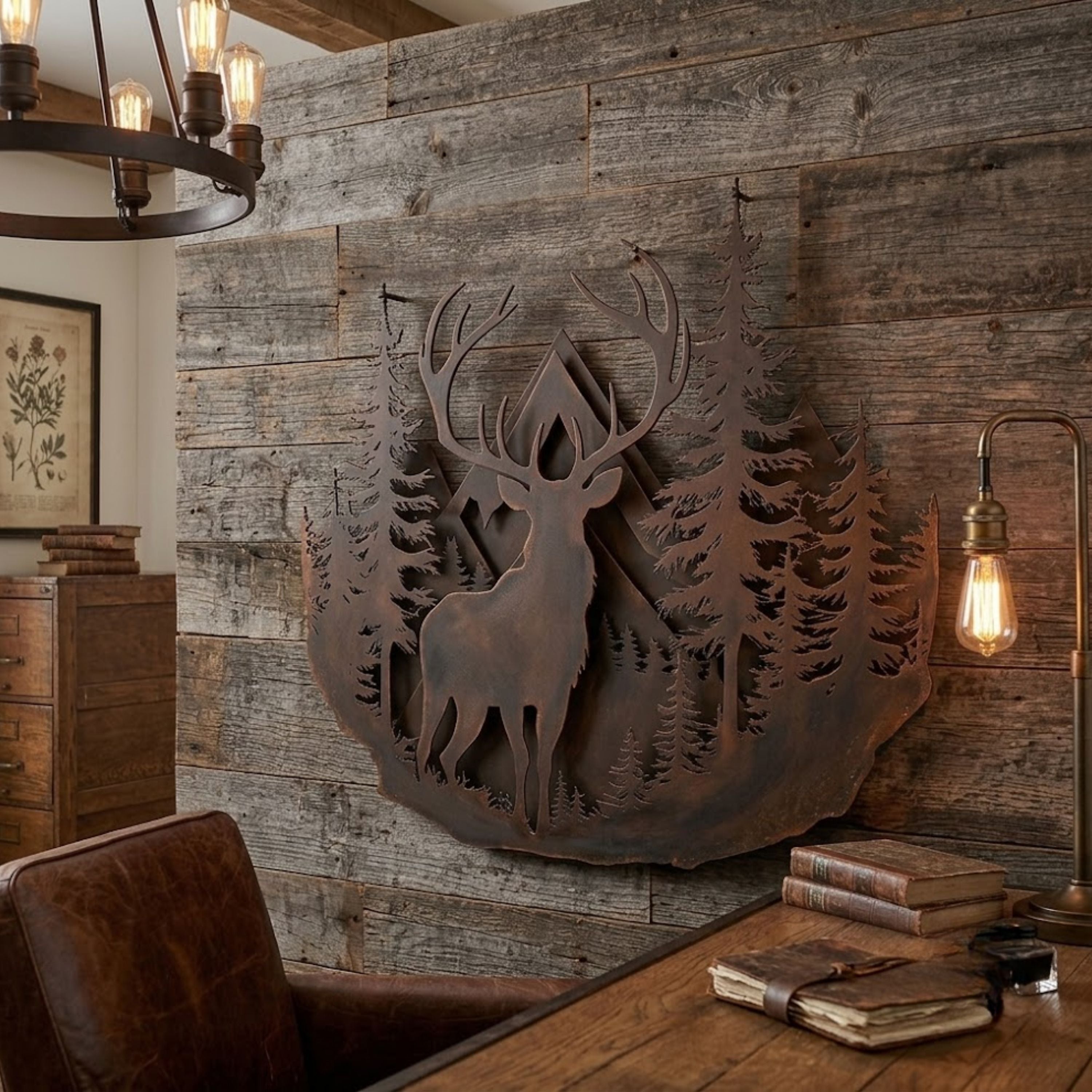 Mountain Stag Metal Sign, Deer Forest Wall Art, Rustic Cabin Decor, Ou