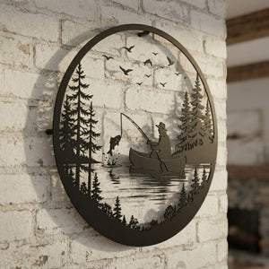 Fishing Metal Sign, Lake Fisherman Wall Art, Canoe Fishing Decor, Outd