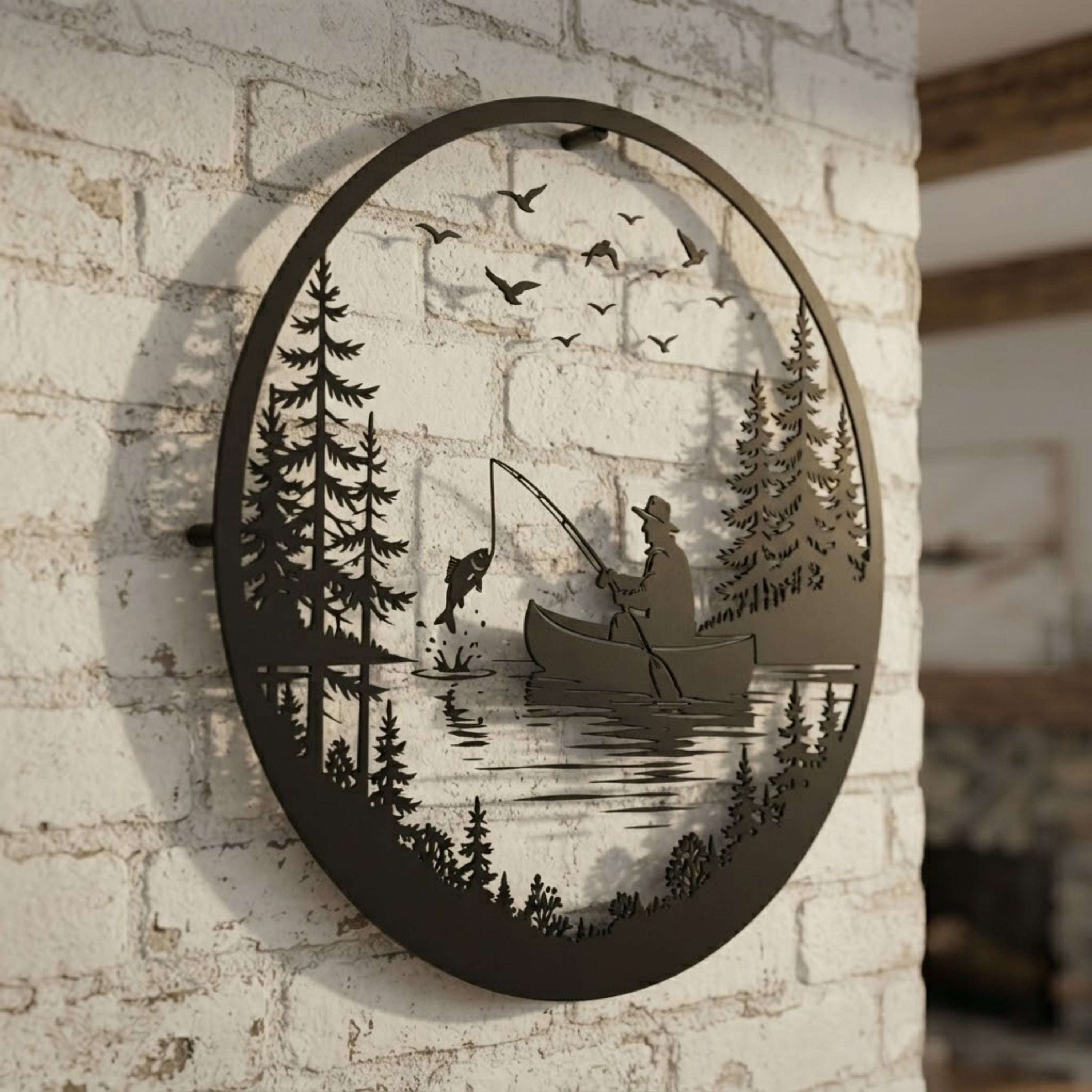 Fishing Metal Sign, Lake Fisherman Wall Art, Canoe Fishing Decor, Outd