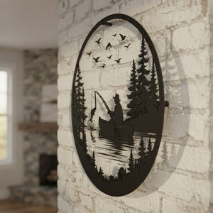 Fishing Metal Sign, Lake Fisherman Wall Art, Canoe Fishing Decor, Outd