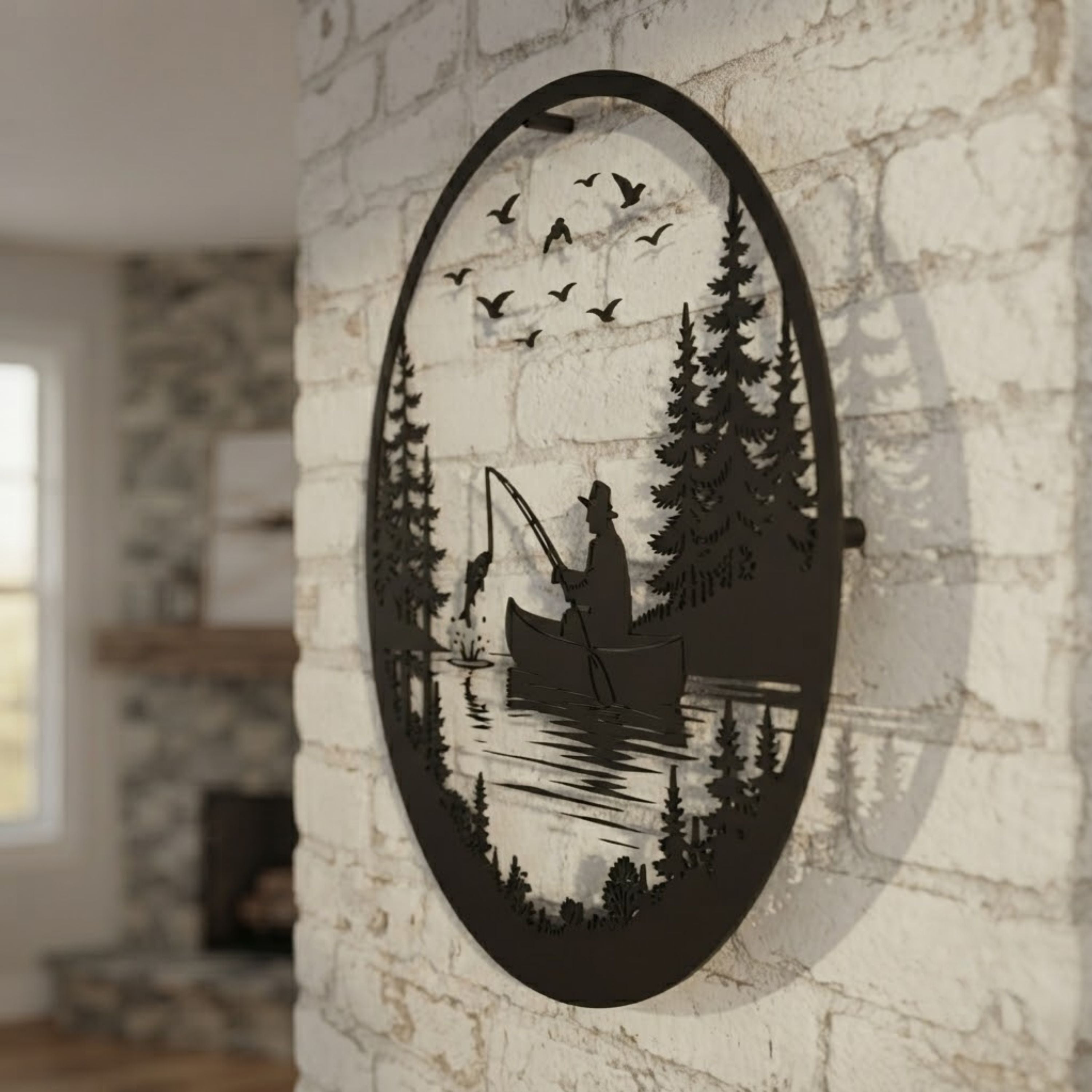 Fishing Metal Sign, Lake Fisherman Wall Art, Canoe Fishing Decor, Outd
