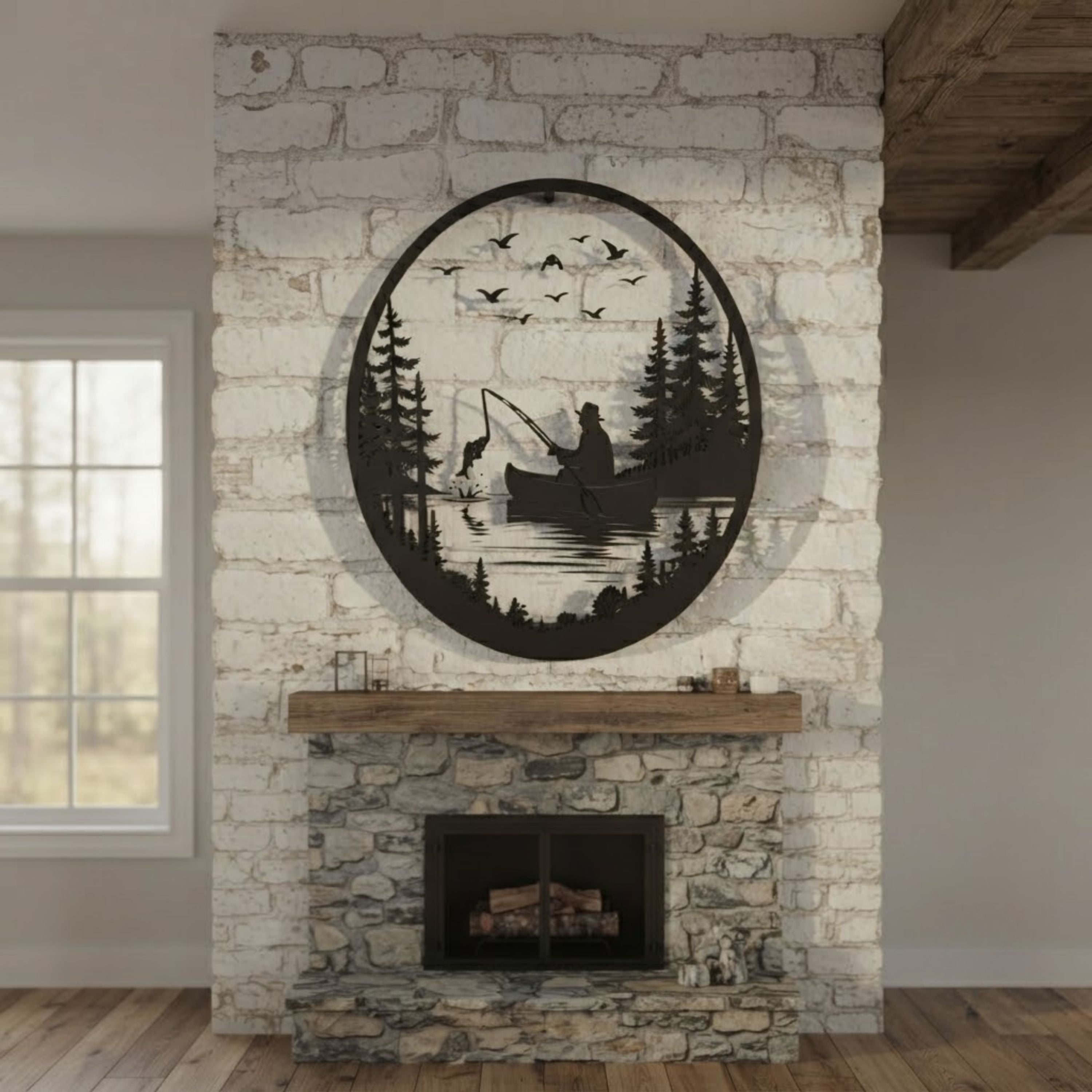 Fishing Metal Sign, Lake Fisherman Wall Art, Canoe Fishing Decor, Outd