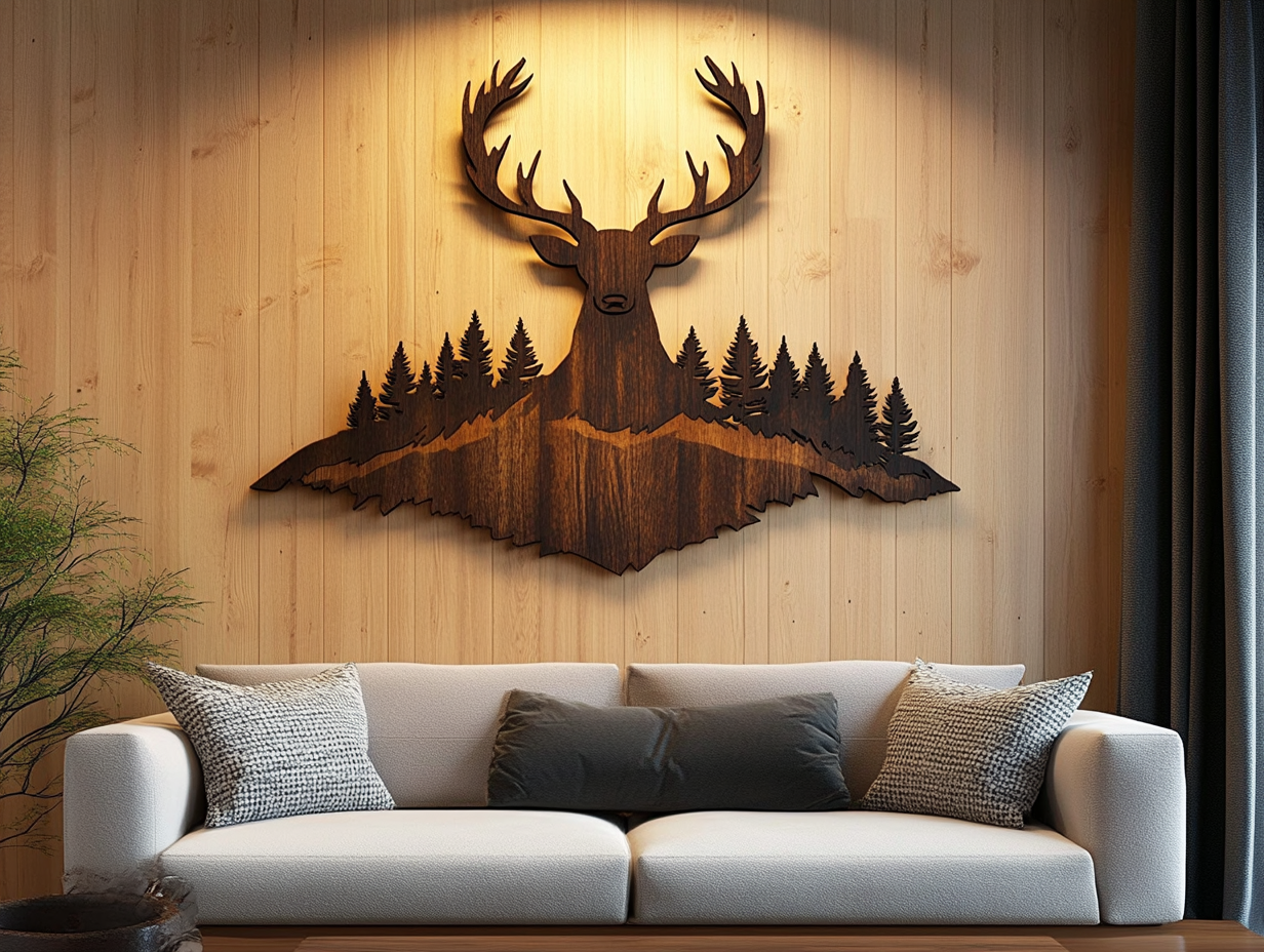 Stag Head Metal Sign, Deer Antler Wall Art, Mountain Forest Decor, Out