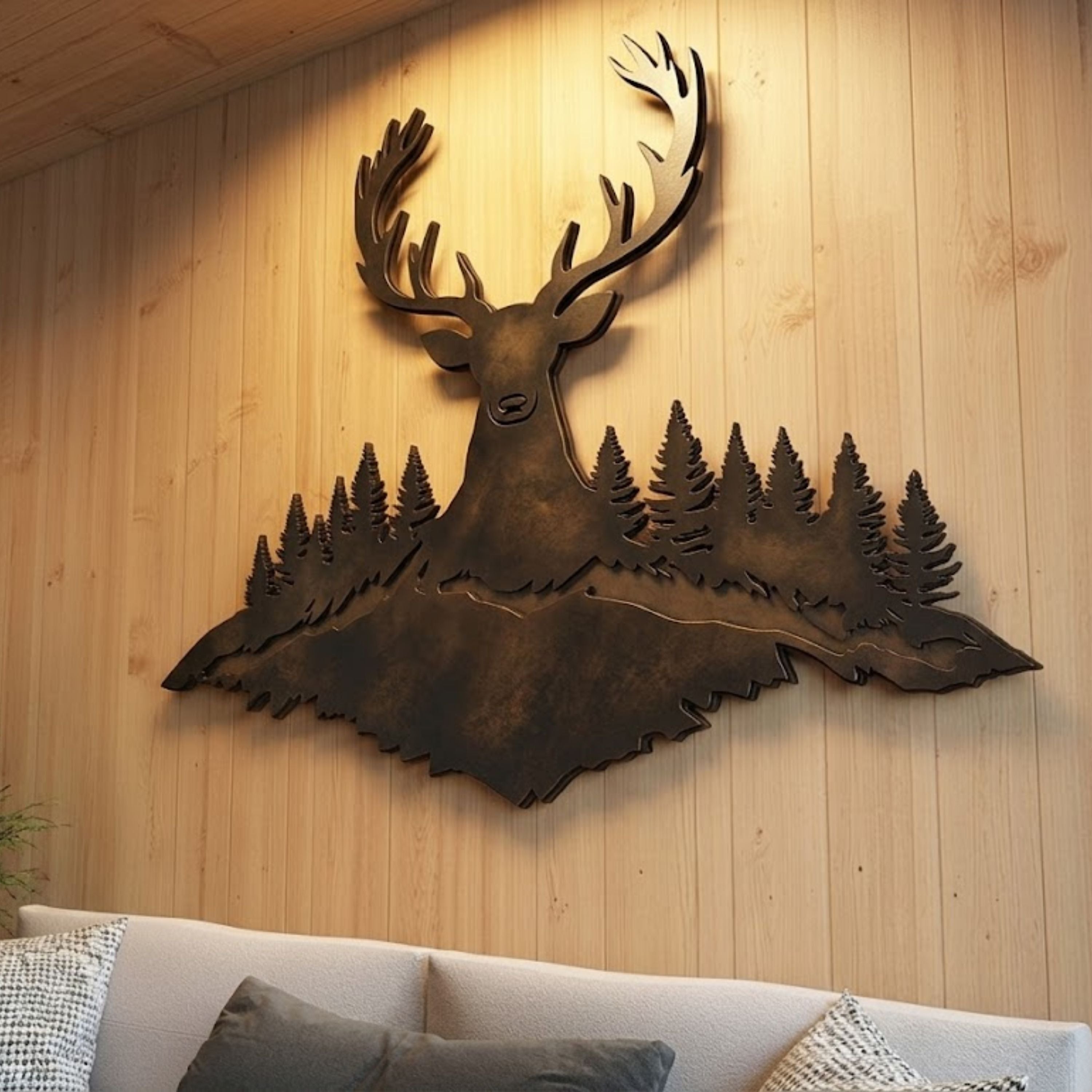 Stag Head Metal Sign, Deer Antler Wall Art, Mountain Forest Decor, Out