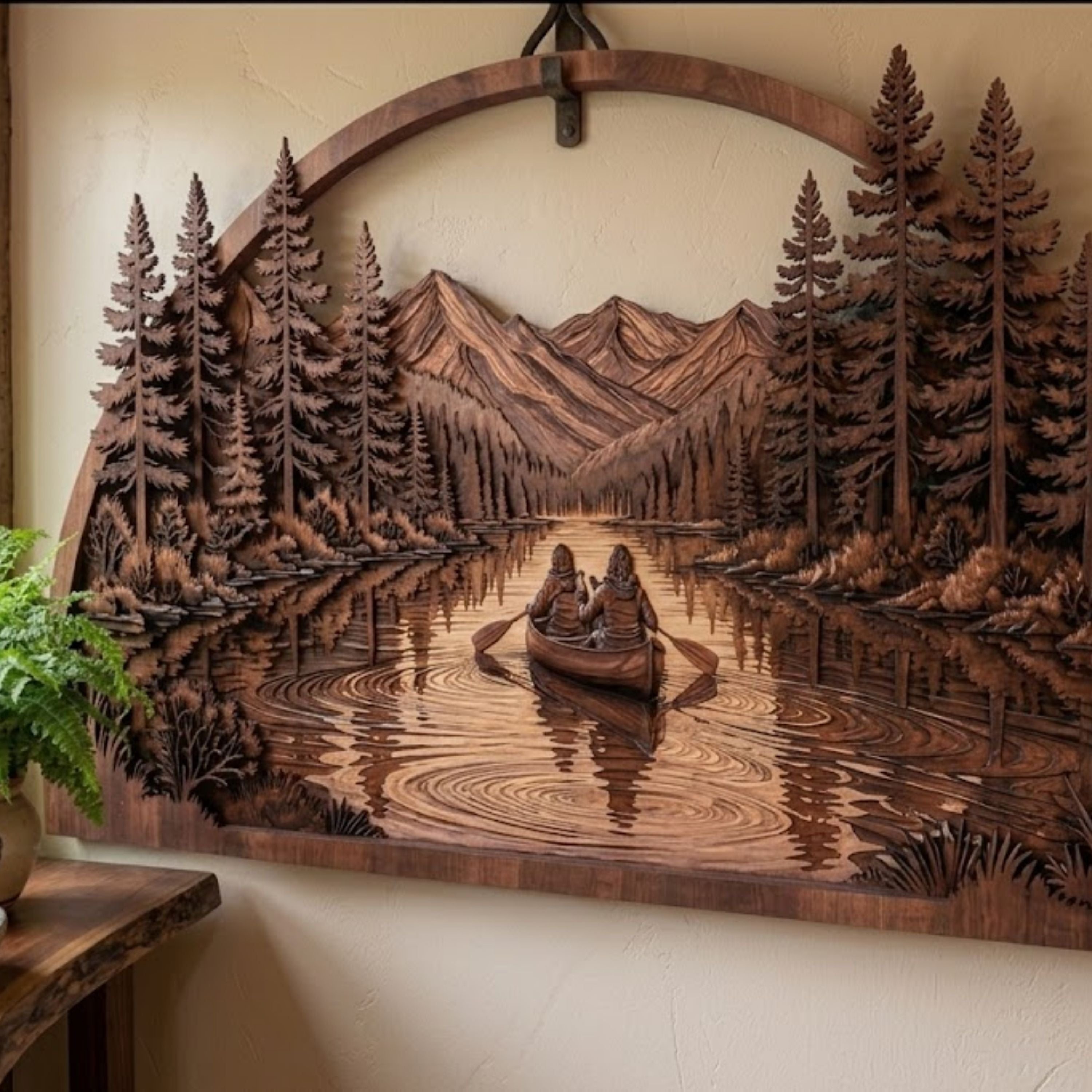 Canoe Couple Metal Sign, Lake Mountain Wall Art, Rustic Cabin Decor, O