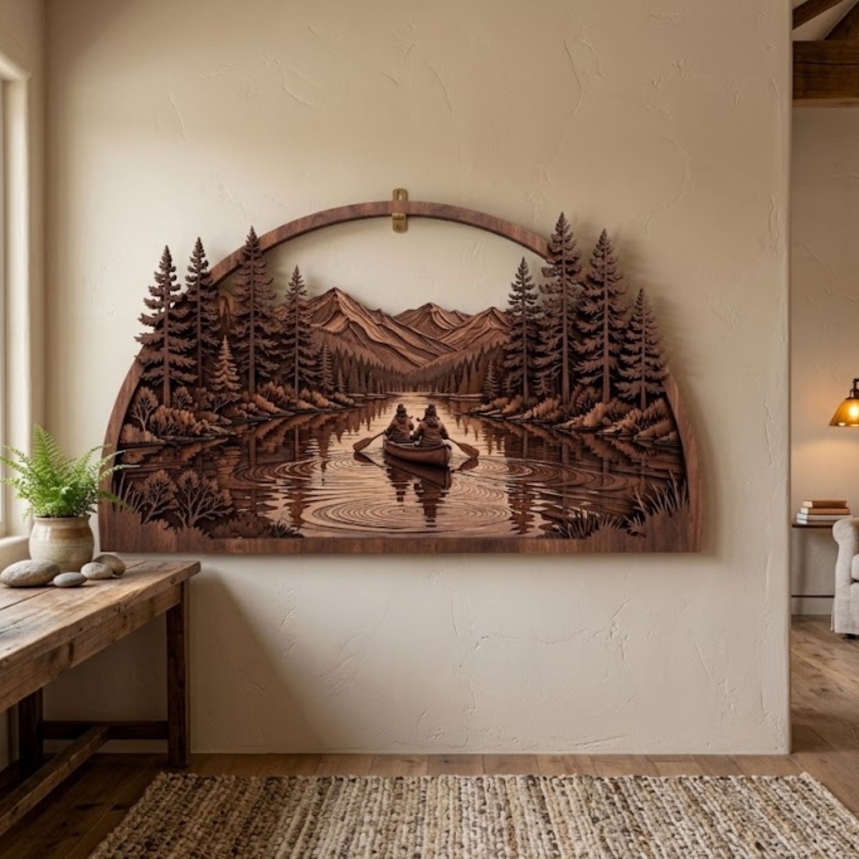 Canoe Couple Metal Sign, Lake Mountain Wall Art, Rustic Cabin Decor, O