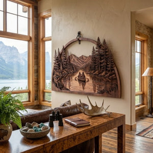 Canoe Couple Metal Sign, Lake Mountain Wall Art, Rustic Cabin Decor, O