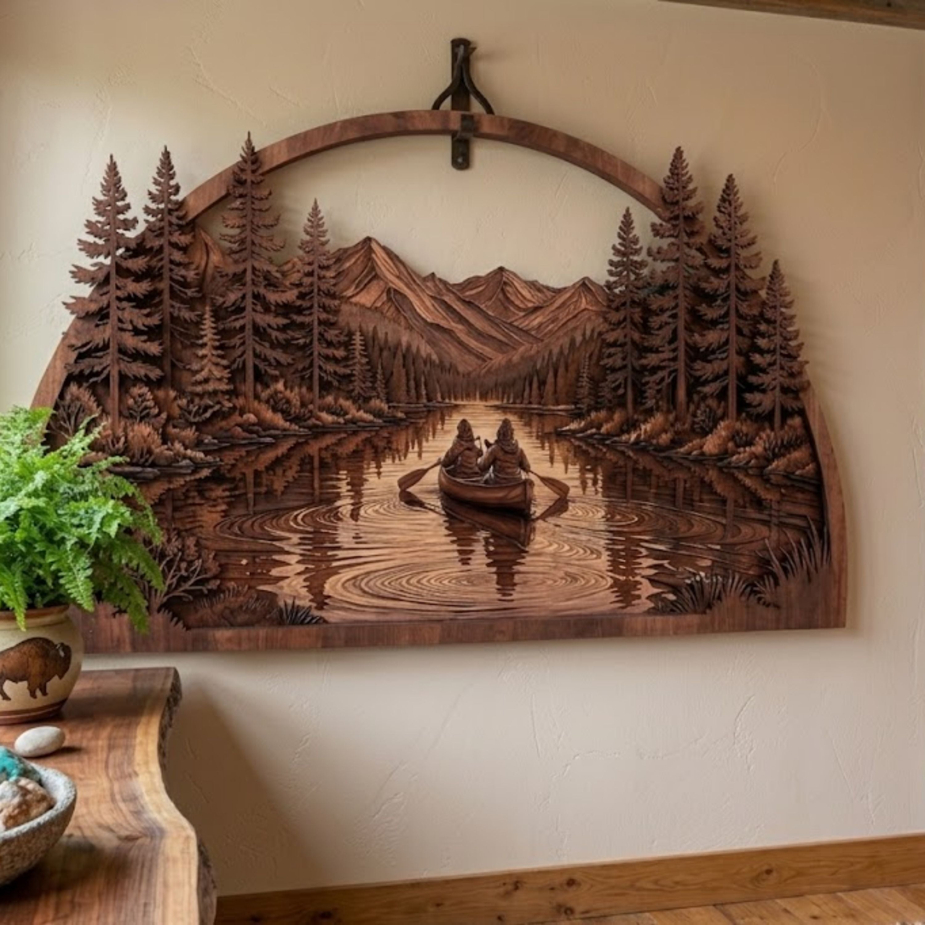 Canoe Couple Metal Sign, Lake Mountain Wall Art, Rustic Cabin Decor, O