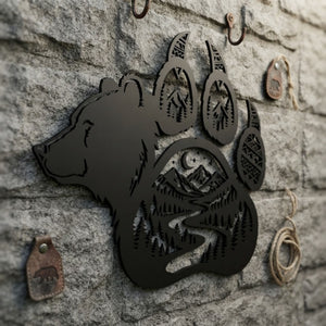 Bear Paw Metal Sign, Mountain Bear Wall Art, Rustic Cabin Decor, Outdo