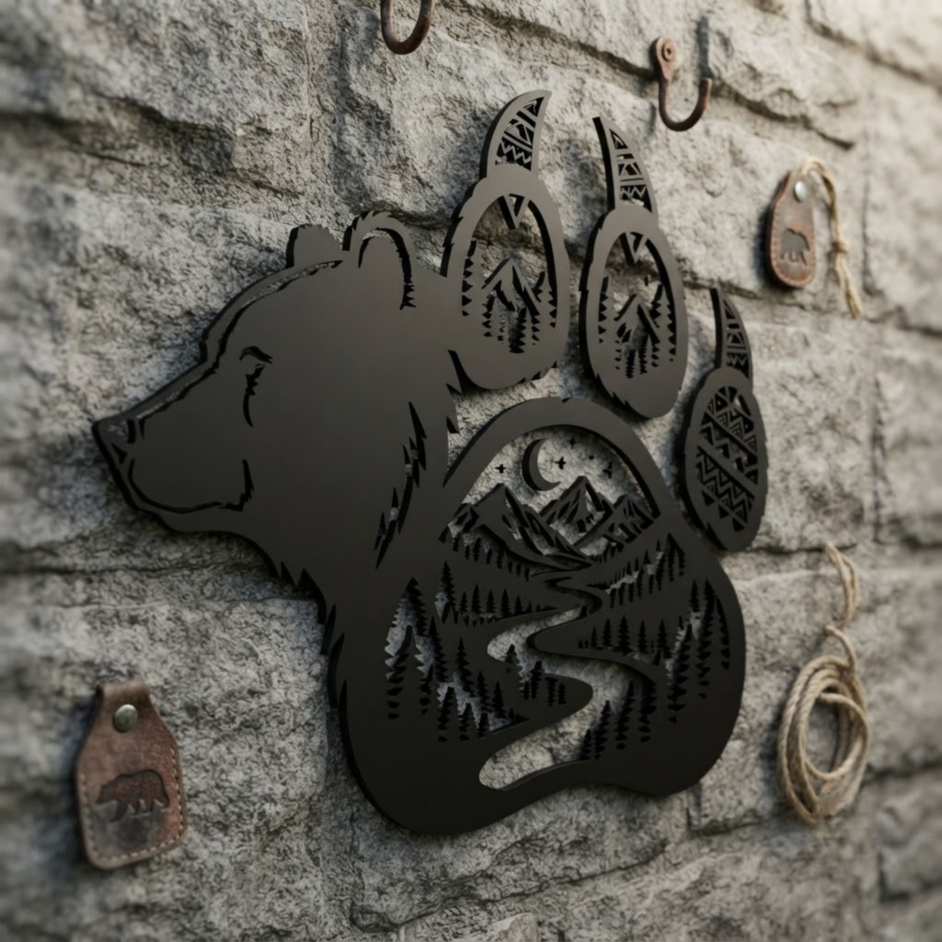 Bear Paw Metal Sign, Mountain Bear Wall Art, Rustic Cabin Decor, Outdo