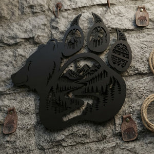 Bear Paw Metal Sign, Mountain Bear Wall Art, Rustic Cabin Decor, Outdo