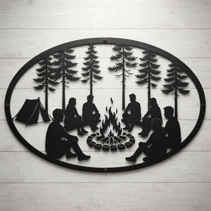 Campfire Metal Sign, Outdoor Camping Wall Art, Friends Around Fire Dec