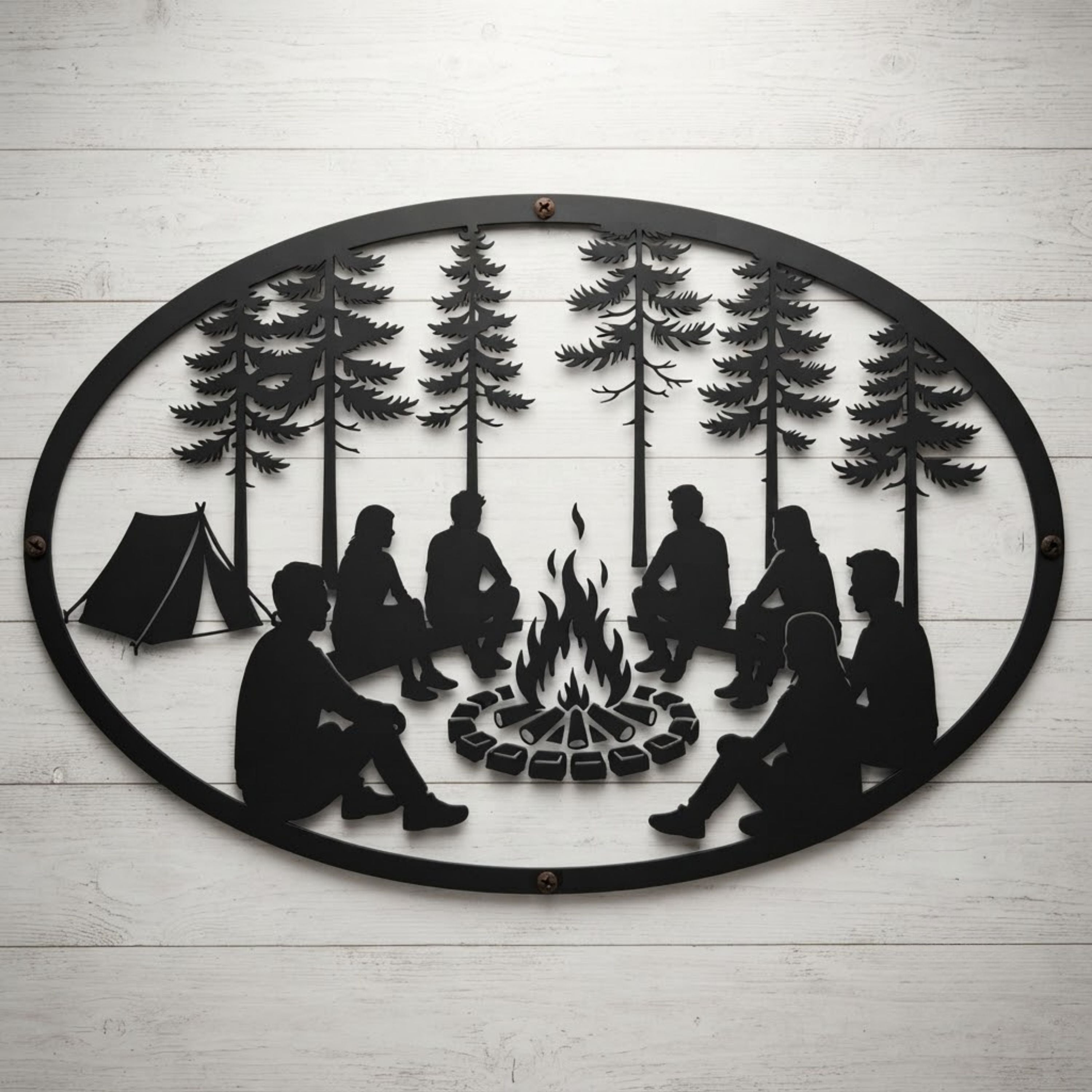 Campfire Metal Sign, Outdoor Camping Wall Art, Friends Around Fire Dec