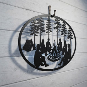 Campfire Metal Sign, Outdoor Camping Wall Art, Friends Around Fire Dec