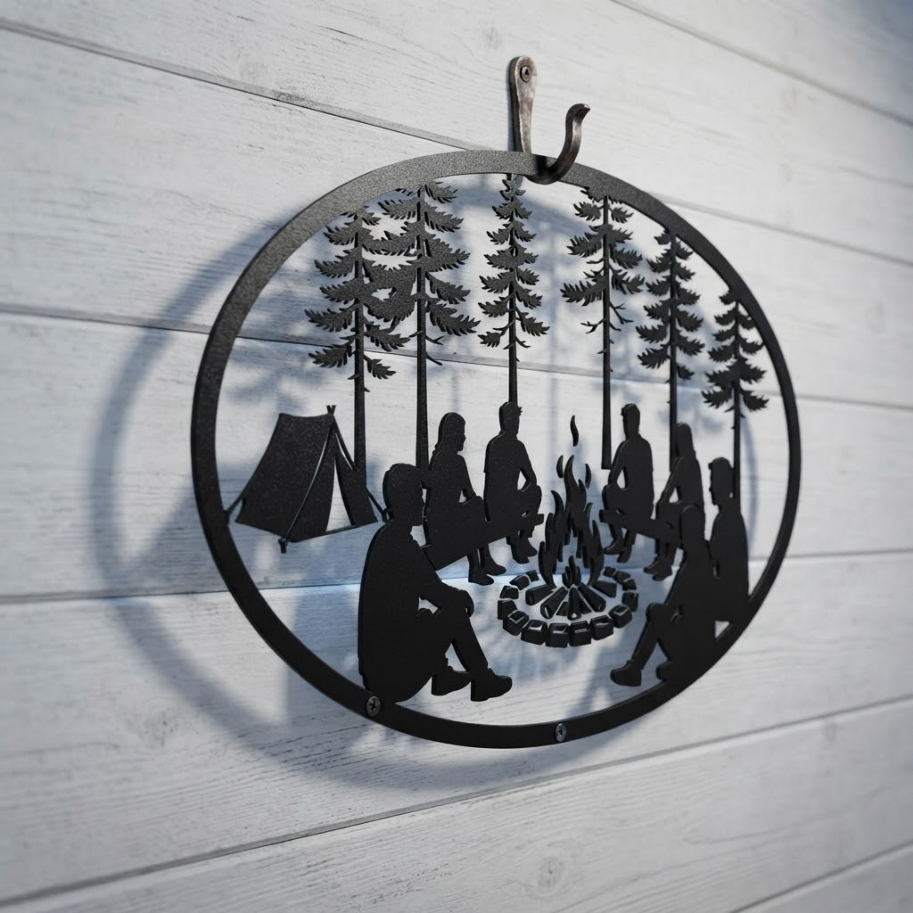 Campfire Metal Sign, Outdoor Camping Wall Art, Friends Around Fire Dec