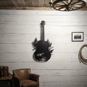 Guitar Metal Sign, Nature Guitar Wall Art, Forest River Decor, Outdoor