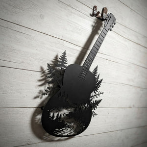 Guitar Metal Sign, Nature Guitar Wall Art, Forest River Decor, Outdoor