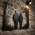 Hiking Couple Metal Sign, Forest Trail Wall Art, Outdoor Adventure Dec