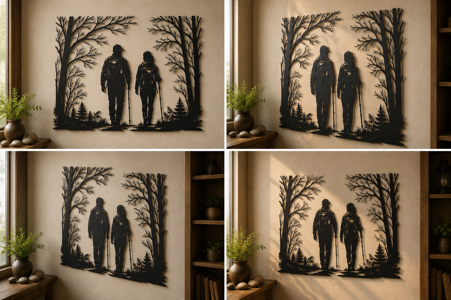 Hiking Couple Metal Sign, Forest Trail Wall Art, Outdoor Adventure Dec