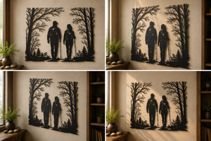 Hiking Couple Metal Sign, Forest Trail Wall Art, Outdoor Adventure Dec