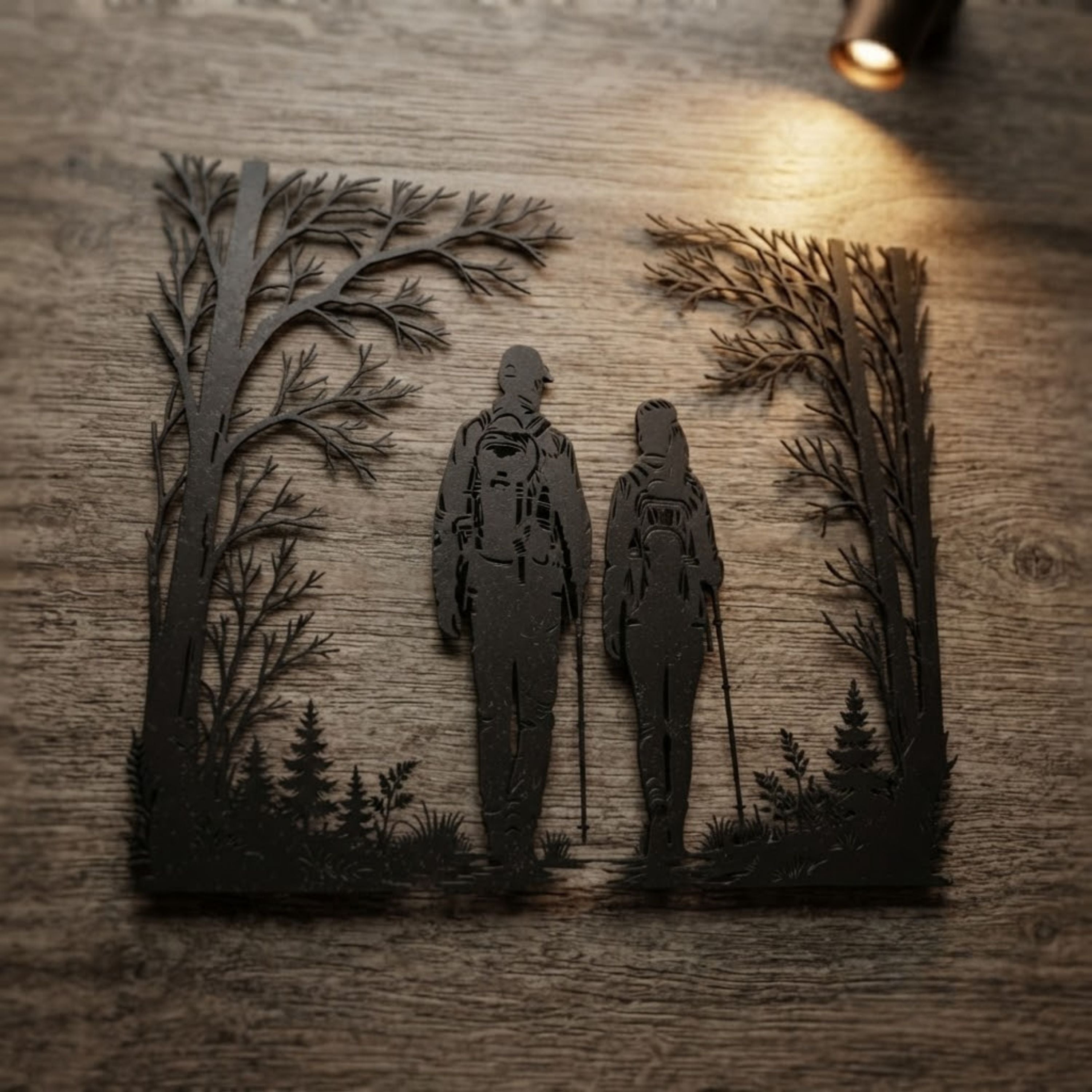 Hiking Couple Metal Sign, Forest Trail Wall Art, Outdoor Adventure Dec