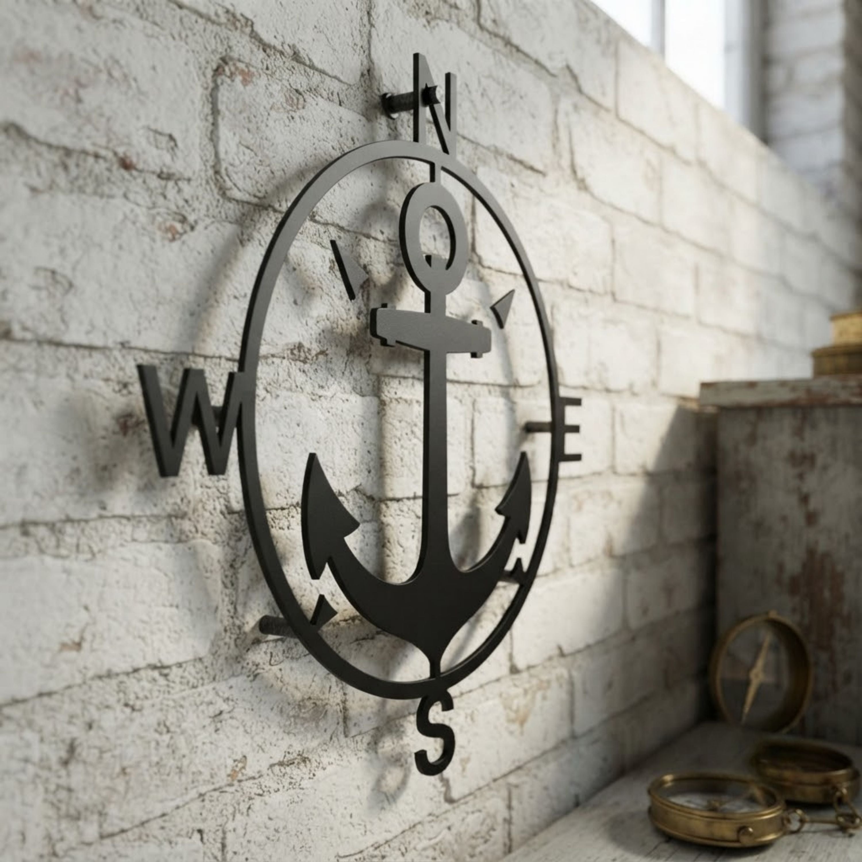 Anchor Compass Metal Sign, Nautical Wall Art, Compass Decor, Outdoor M