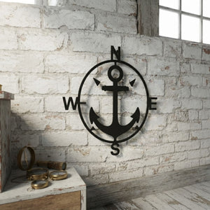 Anchor Compass Metal Sign, Nautical Wall Art, Compass Decor, Outdoor M