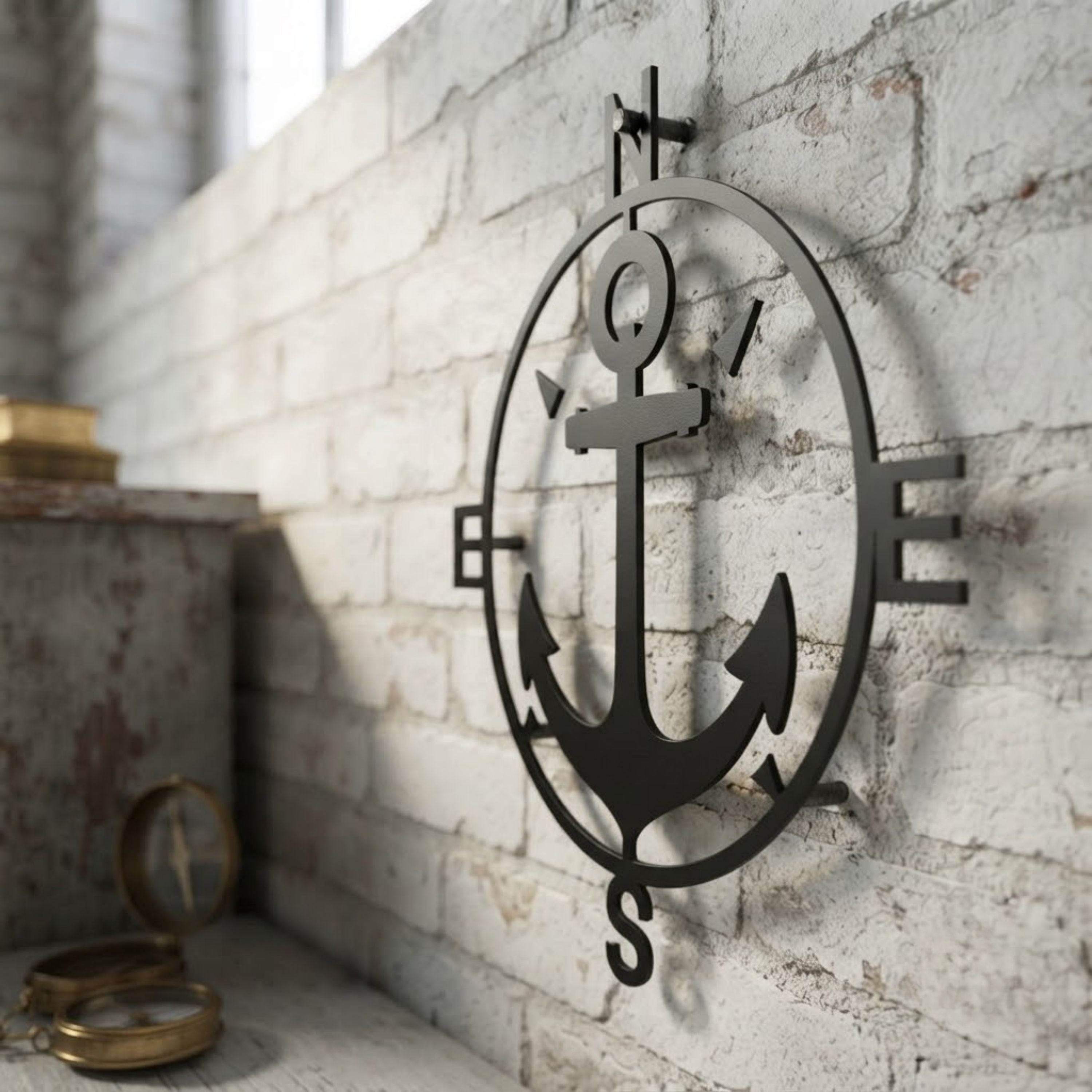 Anchor Compass Metal Sign, Nautical Wall Art, Compass Decor, Outdoor M