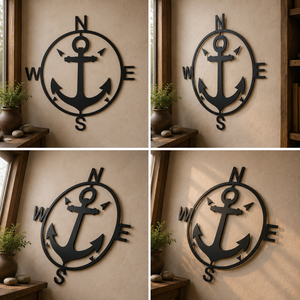 Anchor Compass Metal Sign, Nautical Wall Art, Compass Decor, Outdoor M