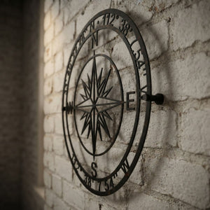 Compass Metal Sign, Personalized Coordinates Wall Art, Nautical Compas