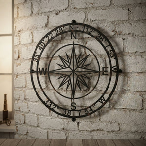 Compass Metal Sign, Personalized Coordinates Wall Art, Nautical Compas