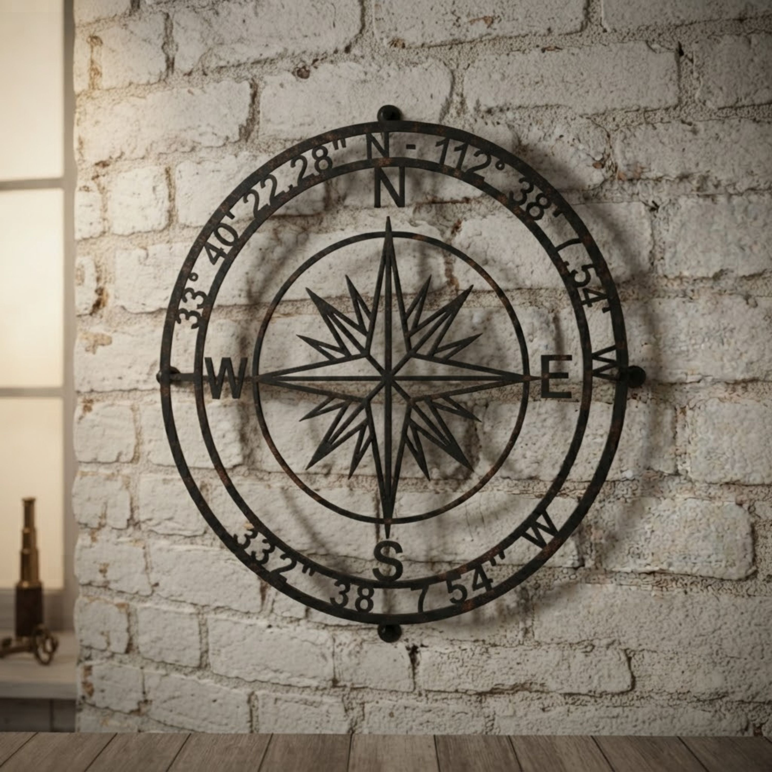 Compass Metal Sign, Personalized Coordinates Wall Art, Nautical Compas