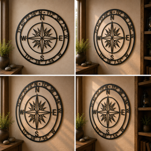 Compass Metal Sign, Personalized Coordinates Wall Art, Nautical Compas
