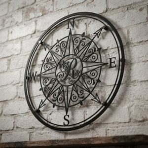 Personalized Compass Monogram Metal Sign, Initial Compass Wall Art, Cu