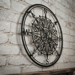 Personalized Compass Monogram Metal Sign, Initial Compass Wall Art, Cu