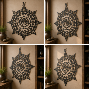 Rose Compass Metal Sign, Floral Compass Wall Art, Decorative Compass D