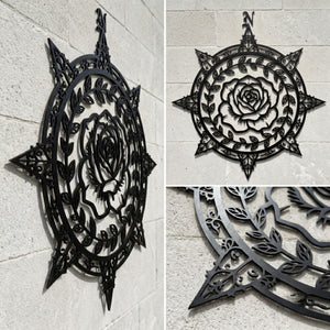 Rose Compass Metal Sign, Floral Compass Wall Art, Decorative Compass D