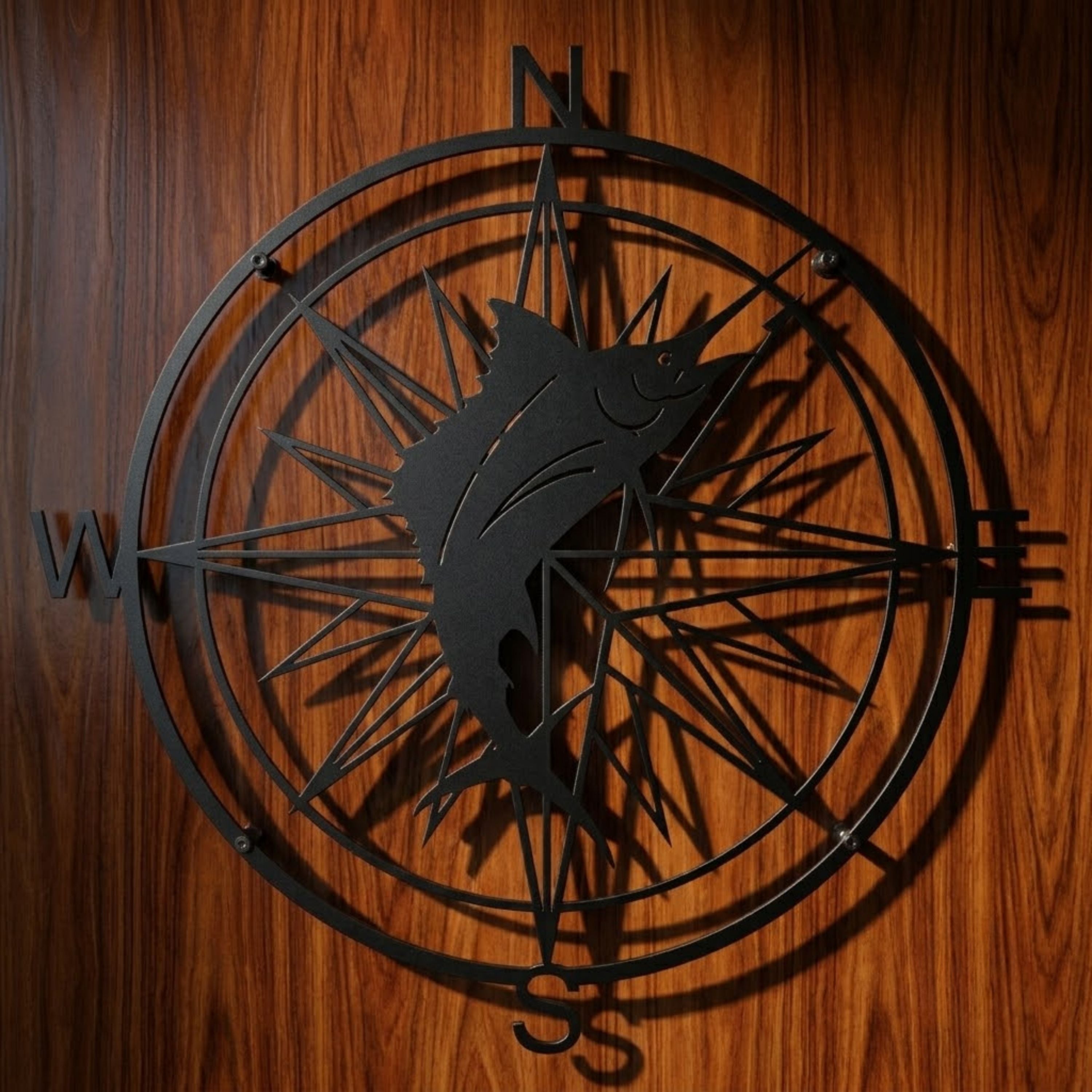 Marlin Compass Metal Sign, Swordfish Compass Wall Art, Nautical Fishin