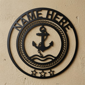 Personalized Anchor Name Metal Sign, Custom Nautical Wall Art, Family