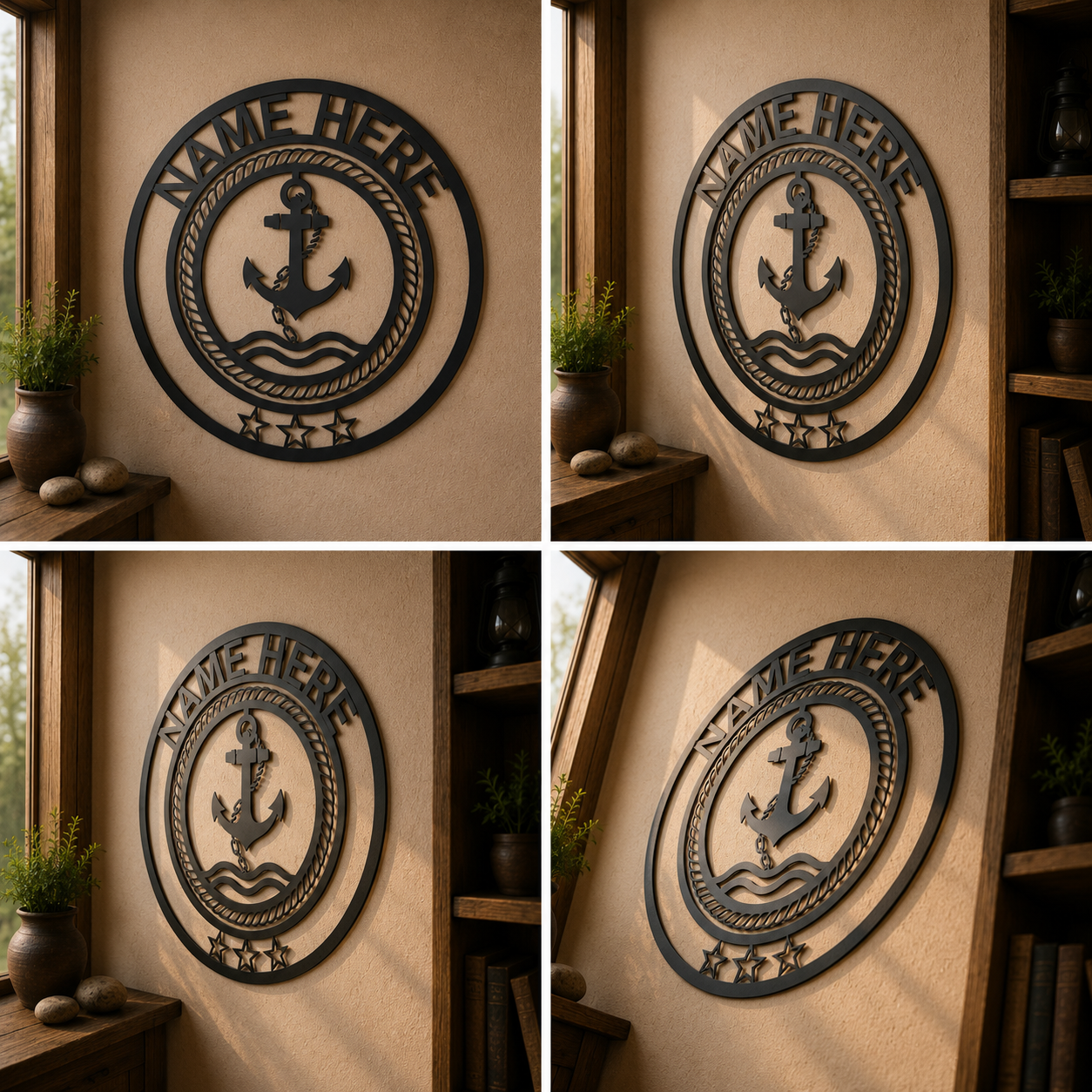 Personalized Anchor Name Metal Sign, Custom Nautical Wall Art, Family