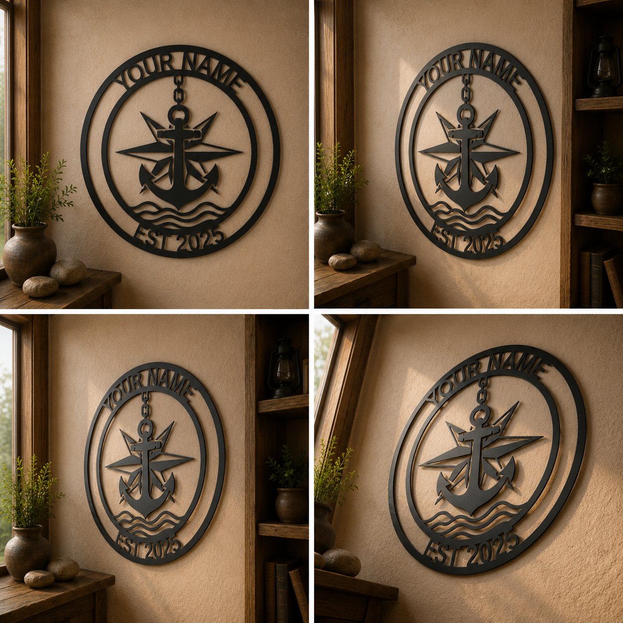 Personalized Anchor Name Metal Sign, Custom Nautical Wall Art, Family