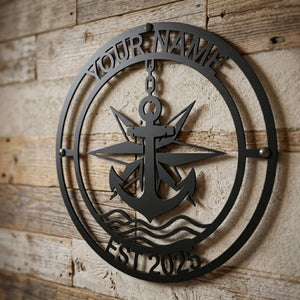 Personalized Anchor Name Metal Sign, Custom Nautical Wall Art, Family