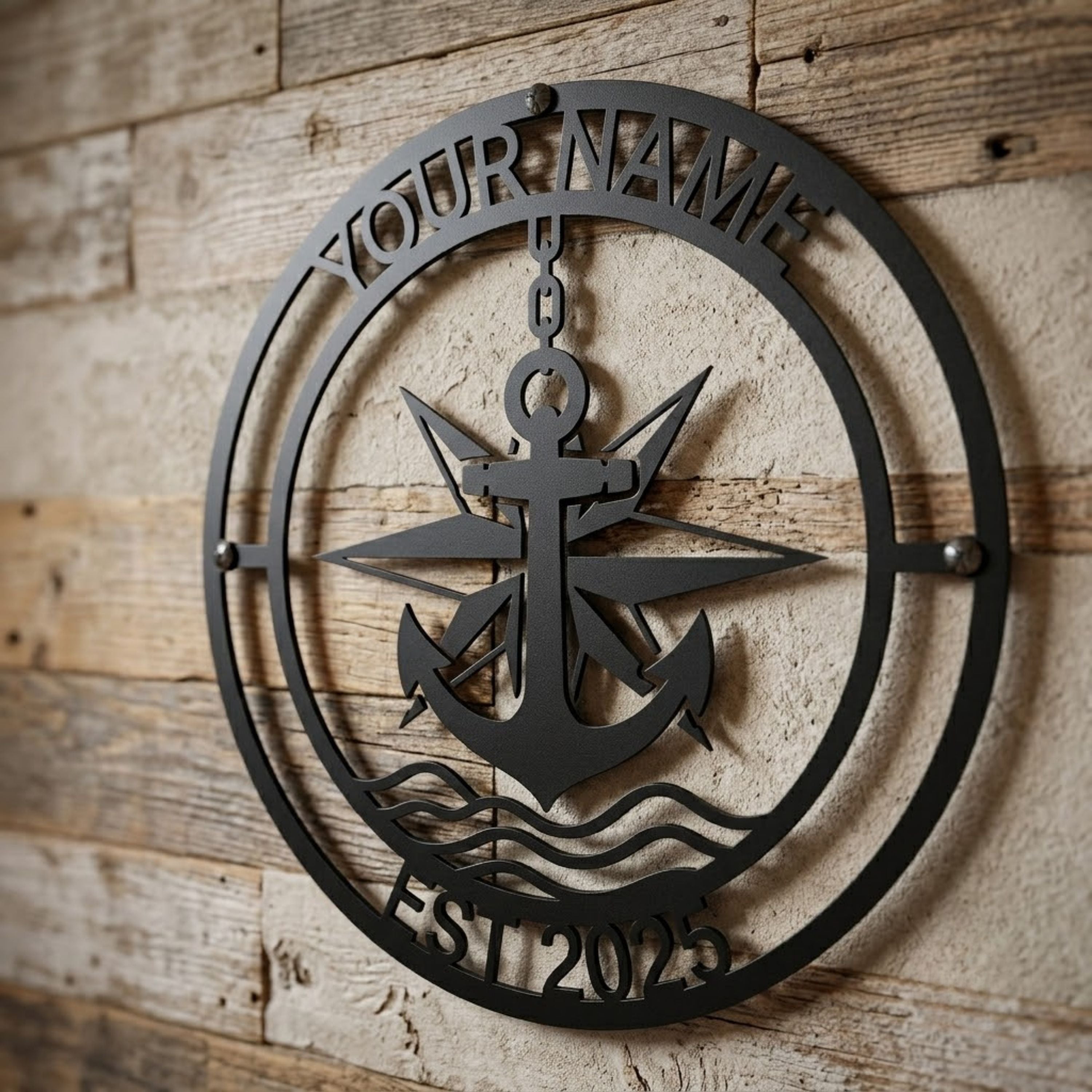 Personalized Anchor Name Metal Sign, Custom Nautical Wall Art, Family