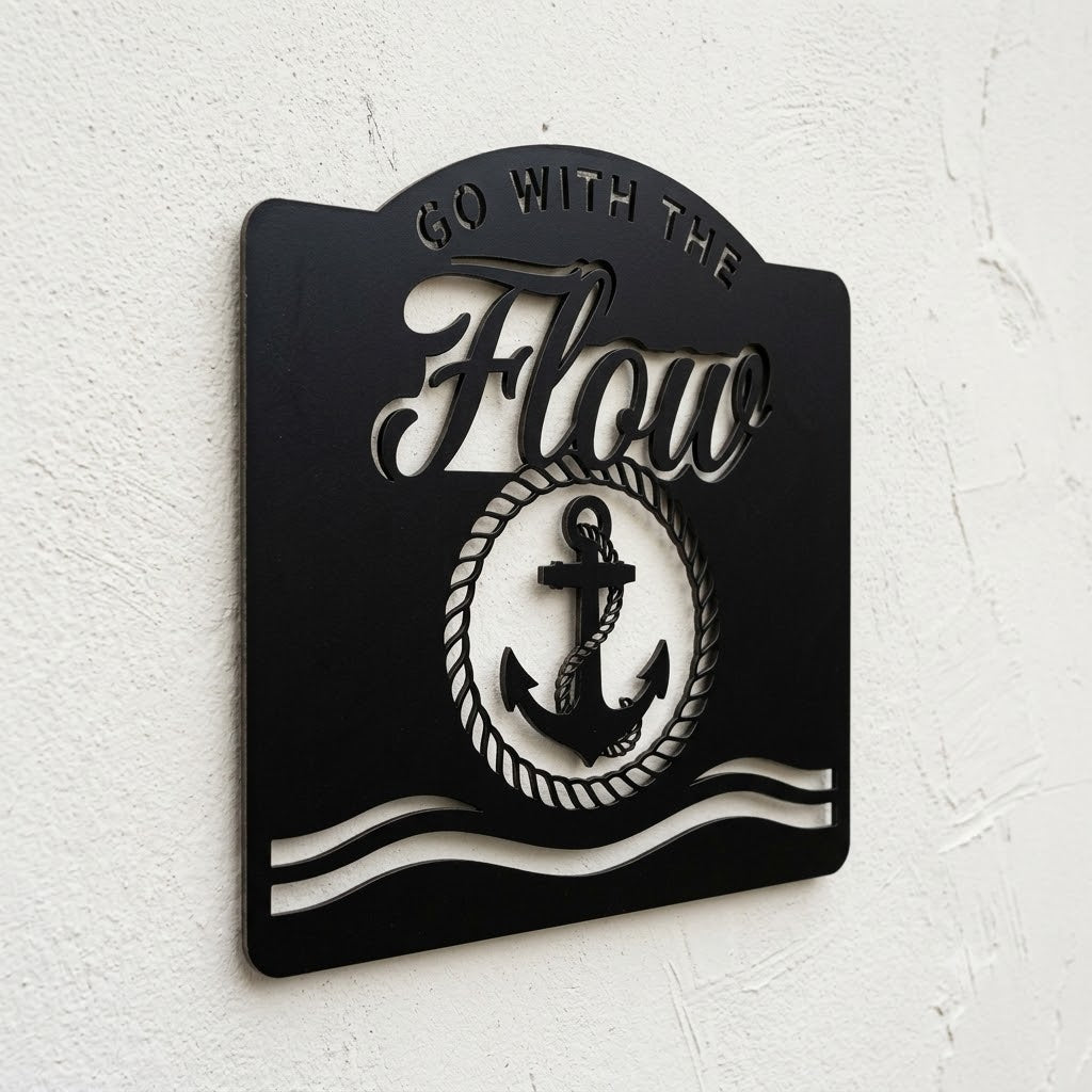 Go With The Flow Metal Sign, Nautical Anchor Wall Art, Motivational Ph