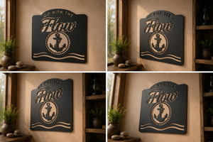 Go With The Flow Metal Sign, Nautical Anchor Wall Art, Motivational Ph