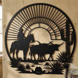 Cowboy Cattle Metal Sign, Western Longhorn Wall Art, Ranch Cowboy Deco